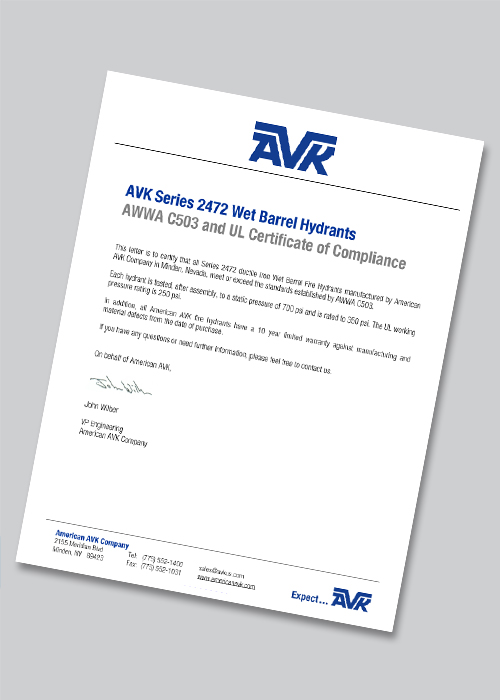 Series 2472 Wet Barrel Hydrants to AWWA and UL Standards