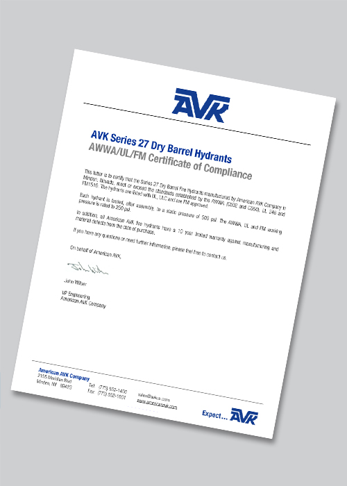 Series 27 Dry Barrel Hydrants to AWWA and UL/FM Standards