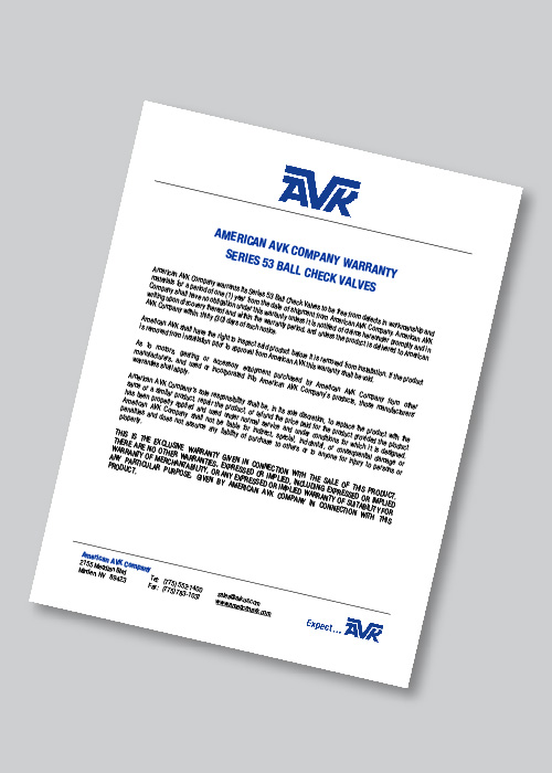 Series 53 Ball Check Valve Warranty